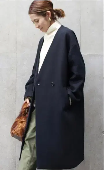 네이비 롱 코트 더블 버튼