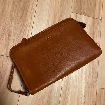 chaps 브라운 가죽 클러치백 손잡이 포함