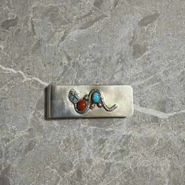 [ 레어템 ] 빈티지 머니클립 터콰이즈 & 코랄 실버 장식