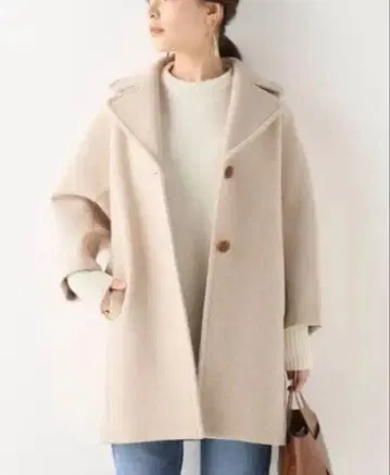 익명 배송 이에나 울 라이트 멜톤 하프 베이지 계열 미들 코트