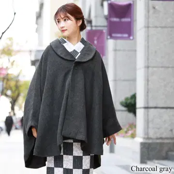 기모노 코트 겨울 차콜 그레이 숄카라 기모노 코트 판초 케이프
