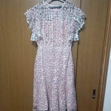 택 포함 핑크 플라워 자수 레이스 드레스