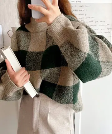 java 스웨터 체크 니트