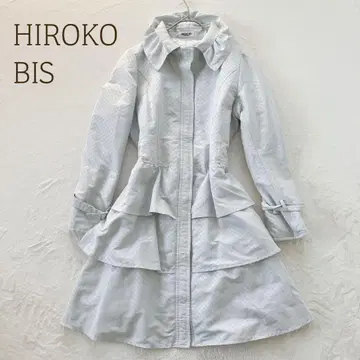 히로코비스 롱 코트 M 프릴 절개 퀼팅 티어드 체크 무늬