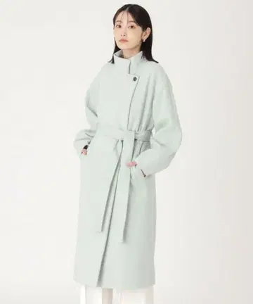 스탠드 카라 롱 코트 캐스트 콜론 그린 S 새상품 택 포함