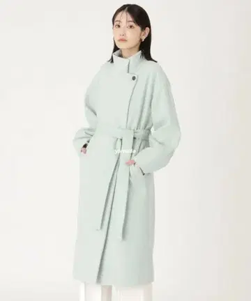 스탠드 카라 롱 코트 캐스트 콜론 그린 S 새상품 택 포함