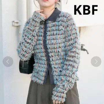 KBF 트위드 프린지 니트 BLUE MIX