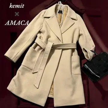 [ kemit AMACA ] 벨트 롱 코트 캐시미어 혼방 엘레강트 고급