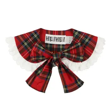 HEIHEI 탈부착 카라 하트 체크 프릴 레이스 레드 빨간색 탈착식 옷깃