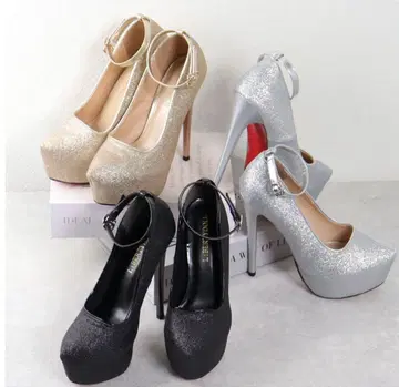 블랙 하이힐 앵클 스트랩 SS 사이즈 22.0~22.5cm