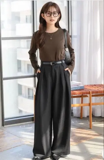 고베 레터스 Petitle 2턱 와이드 팬츠 PM [M4276] 블랙