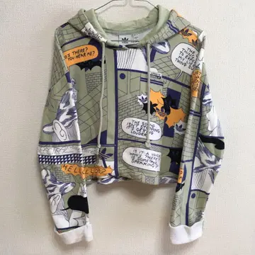 adidas 아디다스 트레포일 아메리칸 코믹스 패턴 숏 기장 후드티 S