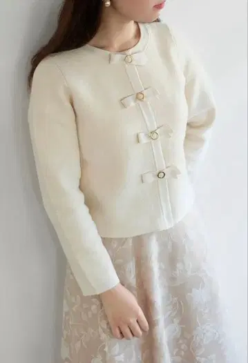 새상품 스트로베리 필드 니트 벨로아 자켓 가디건 리본