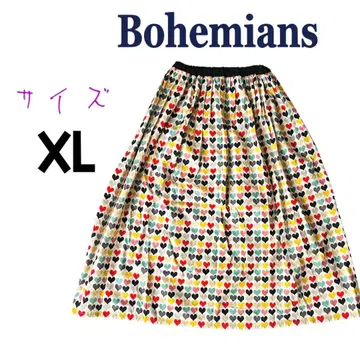 보헤미안즈 스커트 하트 무늬 개더 스커트 맥시 길이 XL