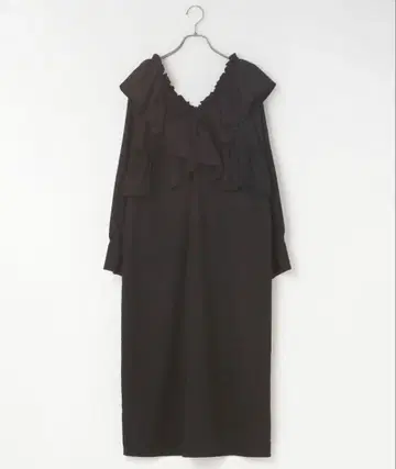 프릴 디자인 긴팔 무릎 기장 원피스 FREE 블랙