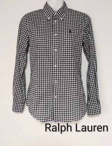 새상품급 랄프 로렌 깅엄 체크 셔츠 블랙 화이트 포니 자수 슬림핏