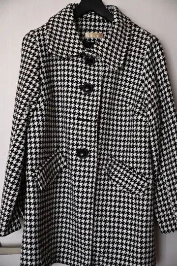 하운드 투스 패턴 롱 코트