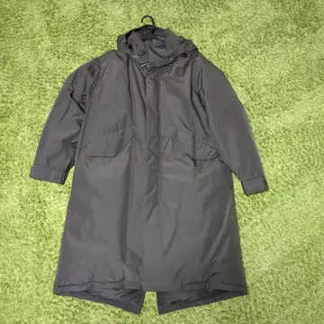 GU 롱 코트 카키 후드 부착 자켓 남성용