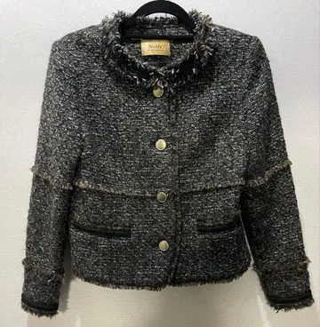 Noble 노블 노카라 자켓 트위드 골드 버튼