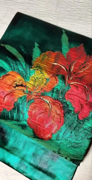 물방울무늬를 짜넣고, 붓꽃무늬 부풀린 직조 나고야 오비