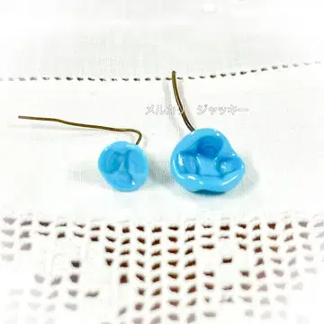 앤티크 무라노 유리 터콰이즈 나팔꽃 인형 귀걸이 귀찌 프랑스