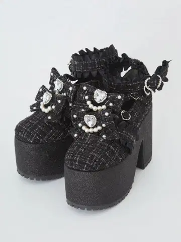 Ank Rouge 트위드 통굽 신발 블랙 L