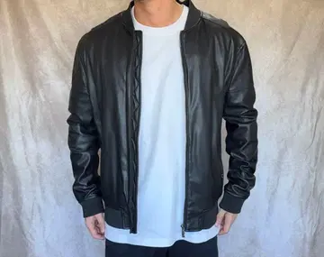 블랙 가죽 MA-1 봄버 자켓