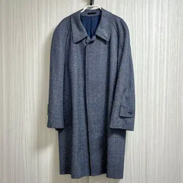 스텐카라 코트 롱 그레이 네이비 체크 울 90% 실크 10%