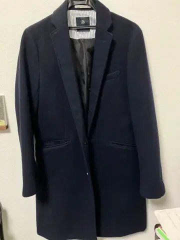 네이비 체스터 코트 싱글 브레스티드