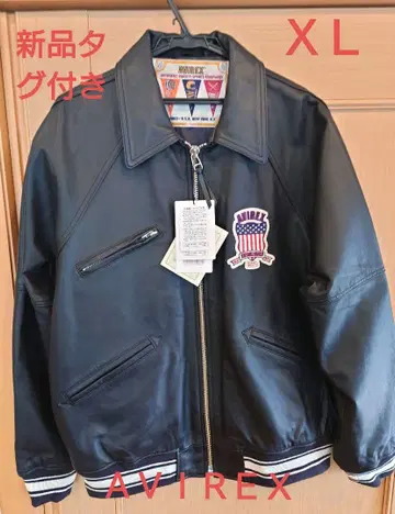 택 포함 새상품 AVIREX 블랙 가죽 자켓 XL
