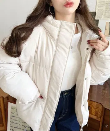 파이버 다운 소매 리브 후드 블루종