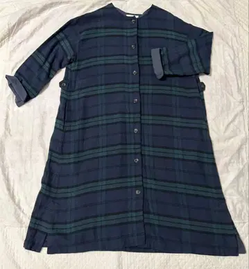 기모 블루윌로우 롱 원피스 아우터 코트 체크 내추럴 계열