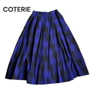 COTERIE 파랑 블랙 체크 플레어 스커트