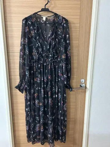 플라워 프린트 긴팔 시스루 원피스