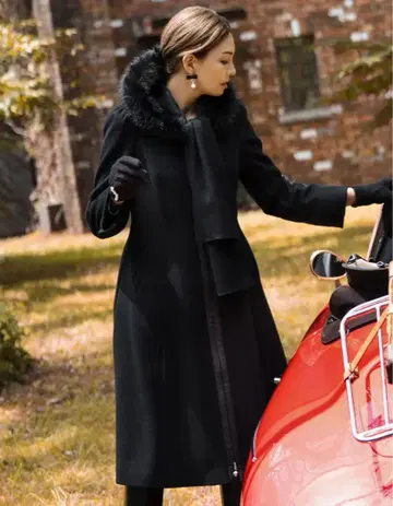 M'S GRACY 숄 후드 부착 엘레강트 코트 40 블랙