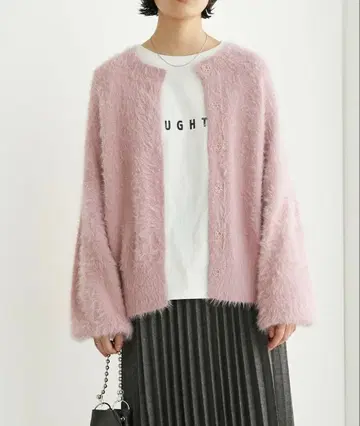 chaco closet 2WAY 샤기 니트 가디건 핑크