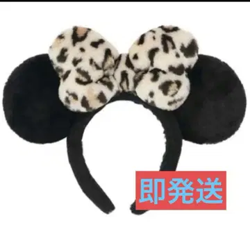 미니 마우스풍 머리띠 레오파드 무늬 리본