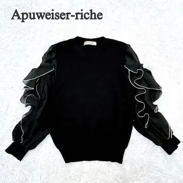 새상품급 Apuweiser-riche 프릴 소매 도킹 니트 블랙 M