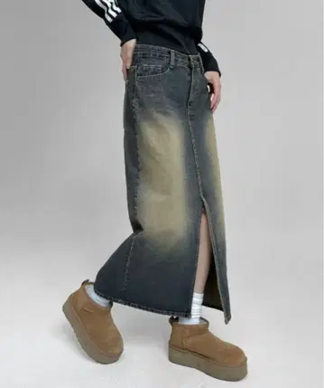 로그 워시 롱 데님 스커트