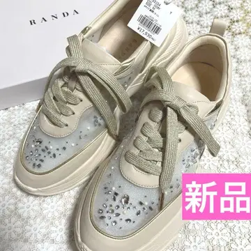 란다*미사용 새상품*큐빅 펄 베이지 스니커즈 M