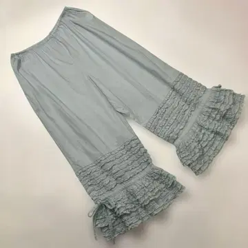 핑크하우스 스카이블루 밑단 럭셔리 피코 프릴 면 론 드로워즈/2024년