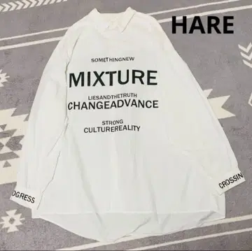 HARE 하레 MIXTURE 로고 셔츠 M 화이트 코튼 긴팔