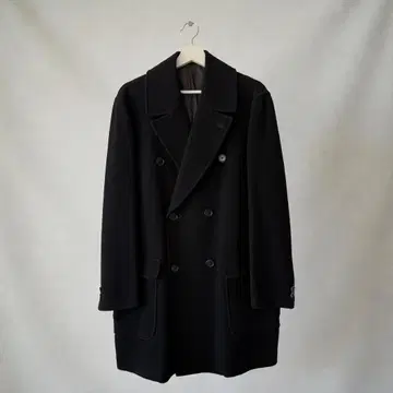 블랙 울 피코트 더블 브레스트 블랙