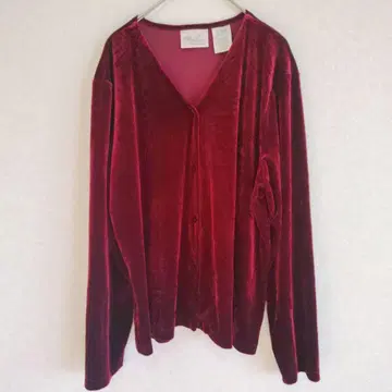 Kathy Lee 가디건 [ L ] 버건디 벨로아 V넥 적자색