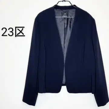 23구 빅 사이즈 트리아세테이트 혼방 원단 노카라 자켓 네이비 컬러