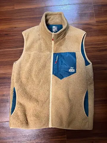 CHUMS 플리스 집업 베스트 베이지/네이비