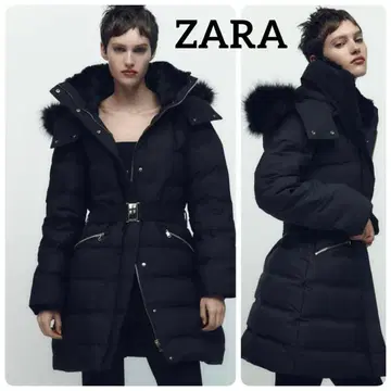[ 새상품급 ] ZARA 퍼 후드 다운 코트 XL 사이즈 블랙