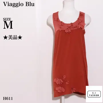 비아지오 블루 원피스 슬리브리스 장식 비즈 레드 오렌지