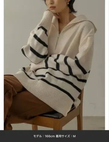 하프 지퍼 보더 기모 니트 풀오버 Re:EDIT