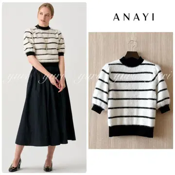 [ 991 ] 아나이 FLUFFY 보더 퍼프 풀오버 화이트 블랙 38